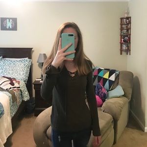 Cato Army Green Ribbed Top